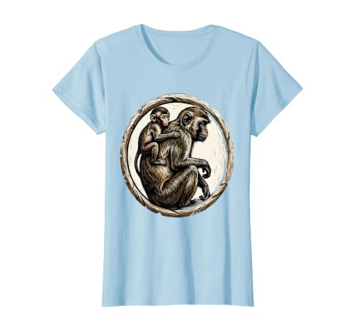 Mademark Baby Monkey Clinging to Mother's Back Design T-Shirt - Women - size chart
