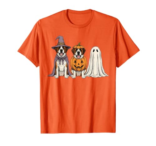 Funny Retro St. Bernard mom Halloween Witch Spooky Ghost Saint Bernard Pumpkin Halloween Dog Lover T-Shirt - size chart