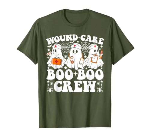 Wound Care Nurse Boo Boo Crew Halloween Wound Care Boo Boo Crew Nurse Funny Ghost Halloween Nurse T-Shirt - size chart
