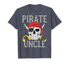Pirate Family Apparel Pirate Uncle Jolly Roger Flag Skull Family Pirates T-Shirt - size chart