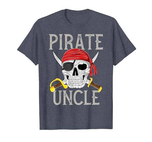 Pirate Family Apparel Pirate Uncle Jolly Roger Flag Skull Family Pirates T-Shirt - size chart
