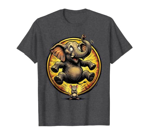 Mademark Elephant Scared by Tiny Mouse Funny Animal Design T-Shirt - Men - size chart