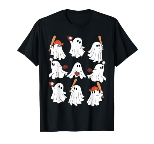 Boo Ghost Halloween Baseball Happy Halloween Baseball Lover T-Shirt - size chart