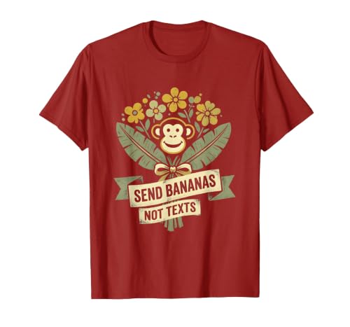 Mademark Send Bananas Not Texts Funny Monkey Design T-Shirt - size chart