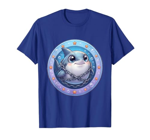 Mademark Great White Shark Tangled in Anchor Chain Art T-Shirt - size chart