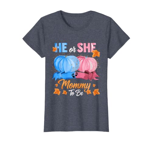 He Or She Pumpkin Gender Reveal Party Supplies Tee Halloween Pumpkin Gender Reveal He or She Mommy to Be T-Shirt - size chart