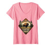Mademark Women's Do Not Pet The Fluffy Cows Custer State Park Design V-Neck T-Shirt - size chart