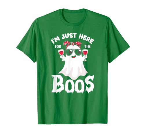Addictive Designs Halloween Merch Funny Halloween, Just Here for the Boos, Ghost Drinking Wine T-Shirt - size chart