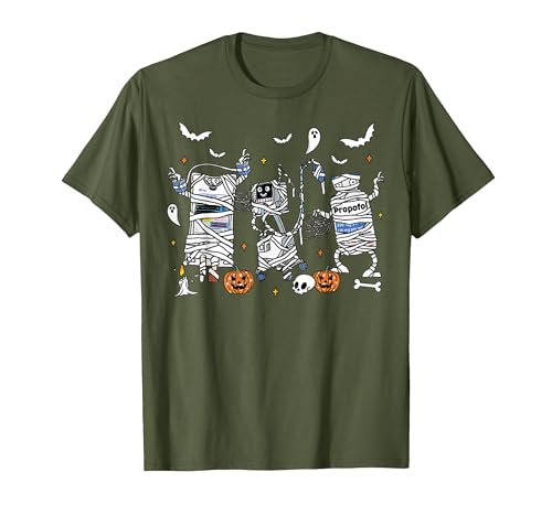 Cute Ghost Halloween Nurse Spooky Season Halloween ICU Nurse Propofol Mummy NICU PICU Nurse Tech T-Shirt - size chart