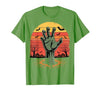 Creepy Undead Zombie Hand Retro Sunset Scary Zombie Hand Retro Sunset Halloween Horror Tee T-Shirt - size chart
