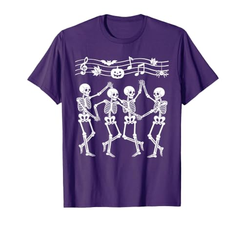 Dancing Skeletons Halloween Party Music Shirts Spooky Skeletons Symphony Halloween Dance Music Men Women T-Shirt - size chart