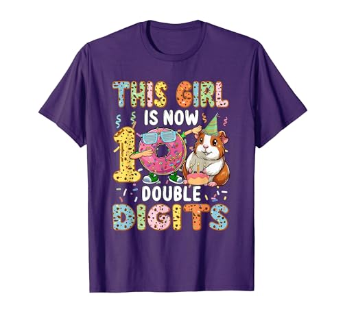 Rodent Birthday Costume Girl Costume 10 Double Digits Funny 10th Birthday Guinea Pig T-Shirt - size chart