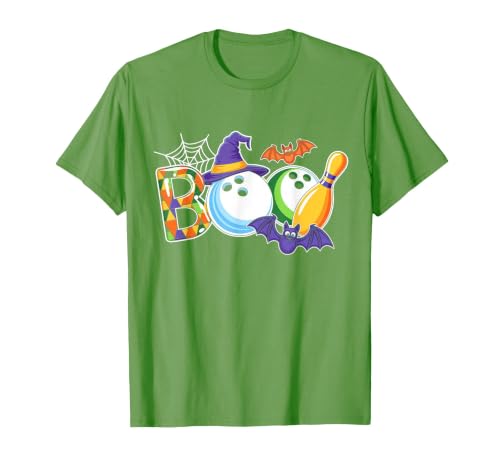 Bowling Boo Creepy Halloween Costume Pumpkin Bowling Lover T-Shirt - size chart