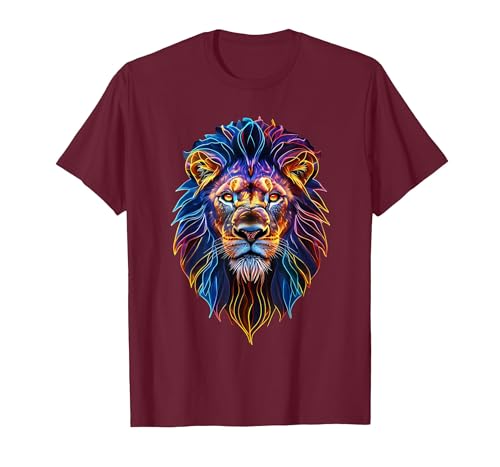 Psychedelic Jungle Glow Animal Art Glow Lion Head Art Psychedelic Jungle Animal Face T-Shirt - size chart