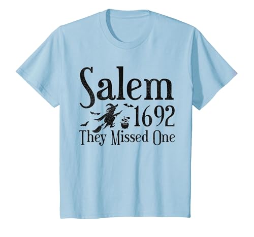 Salem 1692 They Missed One Witch Tees 1692 They Missed One Salem Womens Halloween Distressed T-Shirt - size chart
