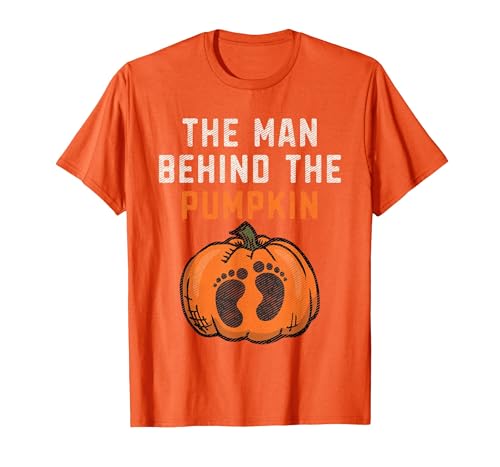 Halloween Pregnancy Announcement for Future Dad The Man Behind The Pumpkin Dad Halloween Pregnancy Reveal T-Shirt - size
