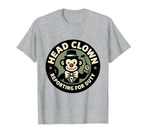 Mademark Head Clown Reporting For Duty Circus Monkey Design T-Shirt - Men - size chart