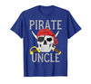 Pirate Family Apparel Pirate Uncle Jolly Roger Flag Skull Family Pirates T-Shirt - size chart