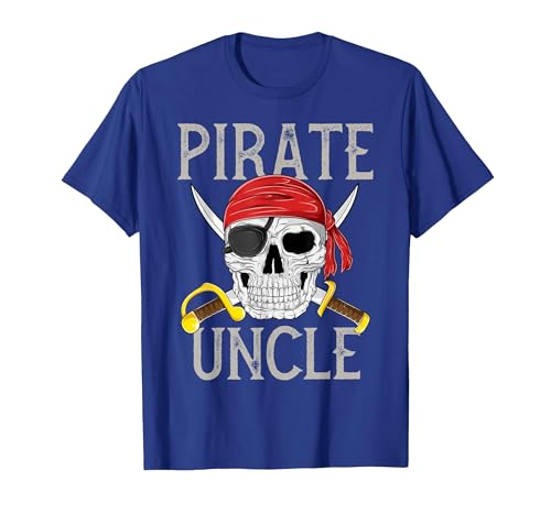 Pirate Family Apparel Pirate Uncle Jolly Roger Flag Skull Family Pirates T-Shirt - size chart