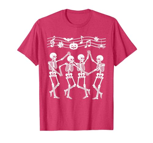 Dancing Skeletons Halloween Party Music Shirts Spooky Skeletons Symphony Halloween Dance Music Men Women T-Shirt - size chart