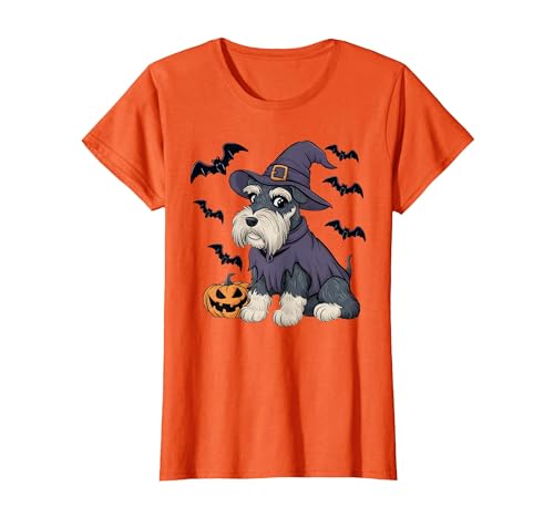 Witch Schnauzer Dog Halloween Outfits Schnauzer Dog Scary Pumpkin Bat Witch Schnauzer Halloween T-Shirt - size chart