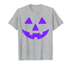 Trick or Treat Funny Halloween Costumes Party Tees Jack O Lantern Scary Carved Pumpkin Face Halloween Purple T-Shirt - size