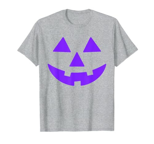 Trick or Treat Funny Halloween Costumes Party Tees Jack O Lantern Scary Carved Pumpkin Face Halloween Purple T-Shirt - size