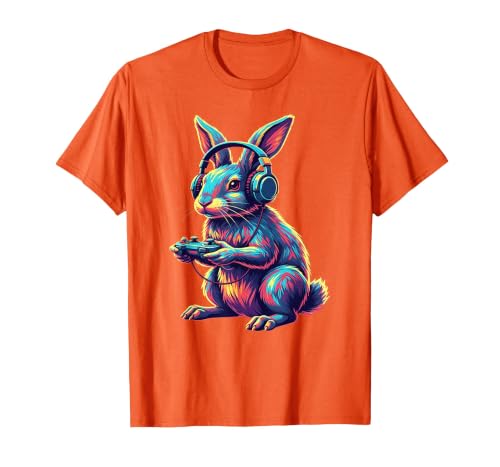 Rabbit Gaming Animal Video Games Funny Rabbit T-Shirt — design detail