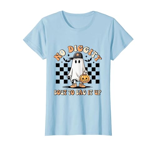 Halloween Pumkin Trick Or Treat Apparel No Diggity About to Bag It Up Trick Treat Candy Halloween T-Shirt - size chart