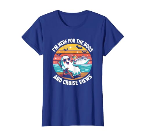 Boos Cruise Halloween Ghost Drinking Gifts Here for The Boos and Cruise Views Halloween Party T-Shirt - size chart