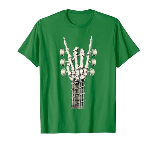 Rock and Wear Gifts Men Women Kids Skeleton Guitar Hand Rock On Guitarist Rock Band Music T-Shirt - size chart