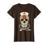 Halloween Nurse Shirts For Women Scrub Costumes Nurse Sugar Skull Stethoscope RN Medical Halloween Costume T-Shirt - size