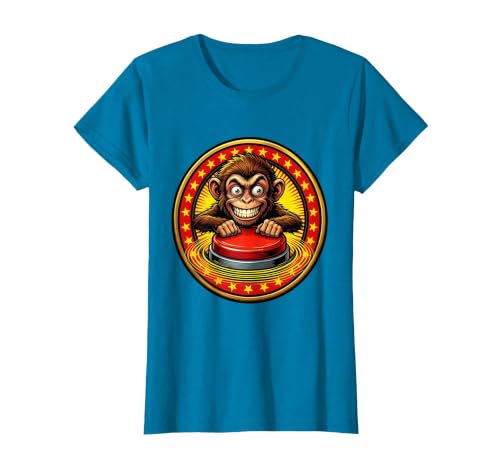 Mademark Eager Monkey Pressing the Big Red Button T-Shirt - Women - size chart