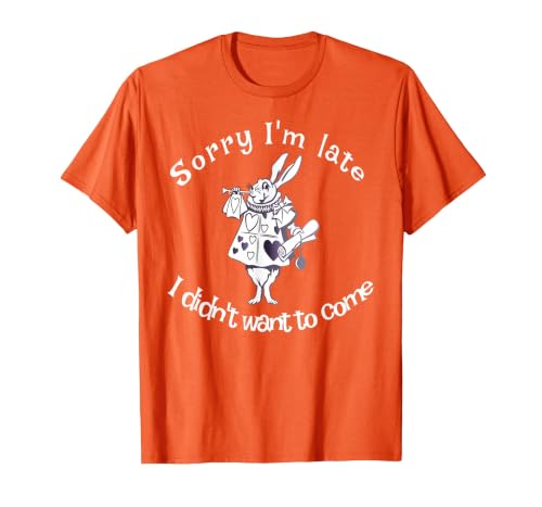 Sorry I'm Late, I Didn't Want to Come White Rabbit Watch T-Shirt — design detail