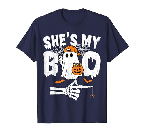Funny Couples Halloween Matching Couple Outfits He's My Boo Matching Couple Halloween Couples She's My Boo T-Shirt - size