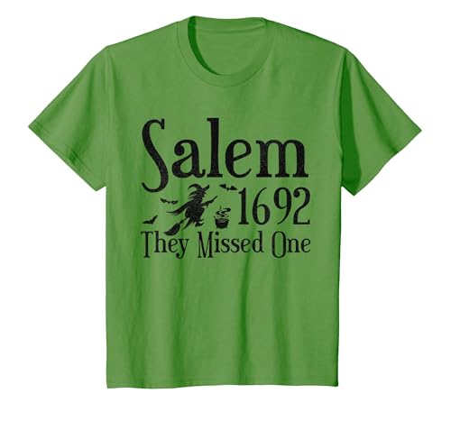 Salem 1692 They Missed One Witch Tees 1692 They Missed One Salem Womens Halloween Distressed T-Shirt - size chart