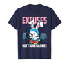 Excuses Don't Burn Calories Rabbit Fitness Gym Bunny T-Shirt — design detail