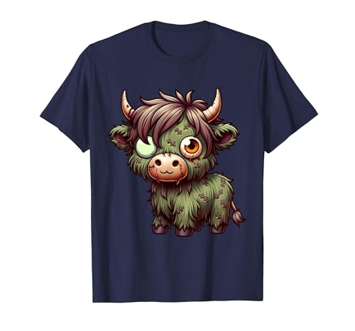 Cute Highland Cow Zombie Halloween Designs Highland Cow Zombie Halloween Farm Animal Women Girls T-Shirt - size chart
