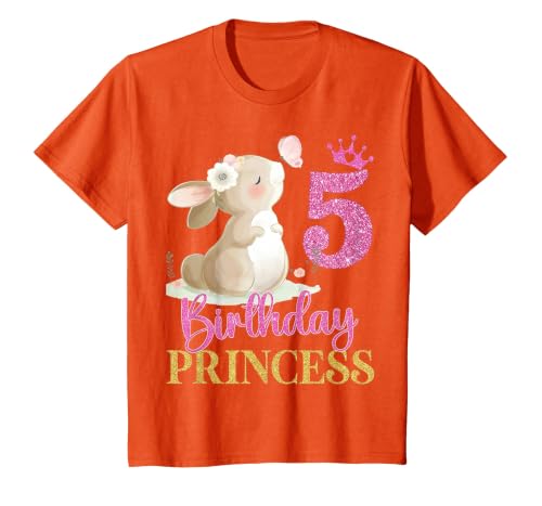 Kids 5th Birthday Rabbit Princess Girl Bunny 5 Years Old T-Shirt — design detail