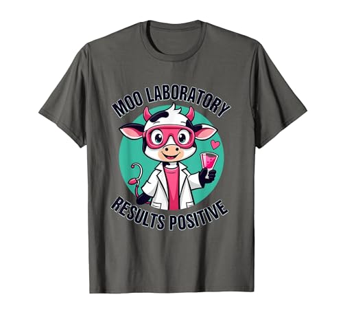 Mademark Moo Laboratory Results Positive Cow Design T-Shirt - size chart