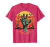 Creepy Undead Zombie Hand Retro Sunset Scary Zombie Hand Retro Sunset Halloween Horror Tee T-Shirt - size chart