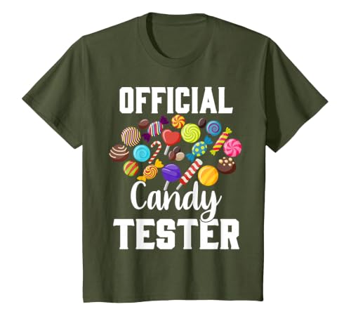 Candy Tester Sweets Lover Gifts & Apparel Official Candy Tester Halloween Costume Boys Girls Kids T-Shirt - size chart
