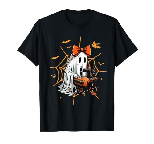 Ghost Quilter Sewing Halloween Costume Cute Ghost Quilter Sewing Halloween Scary Costume Retro T-Shirt - size chart