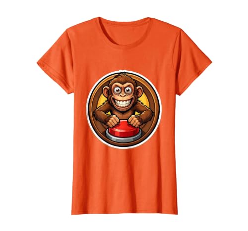 Mademark Monkey Pressing Big Red Button Funny Stupid Tee T-Shirt - Women - size chart