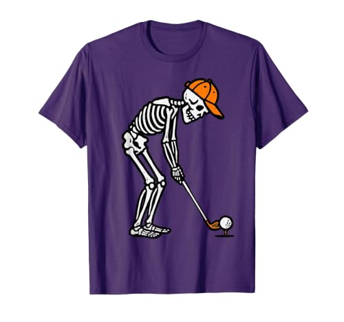 Halloween Tees for Women Men Kids Skeleton Golf Halloween Golfer Costume Dad Mens Boys Kids T-Shirt - size chart