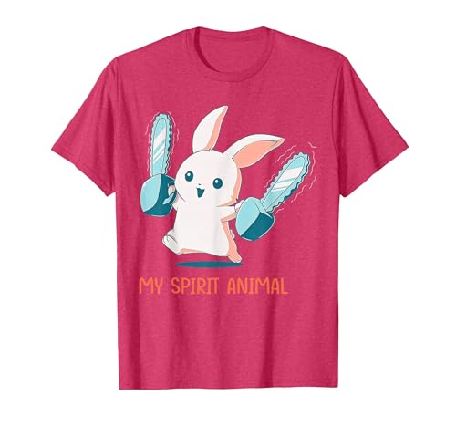 My Spirit Animal Cute Rabbit with Chainsaw T-Shirt — design detail