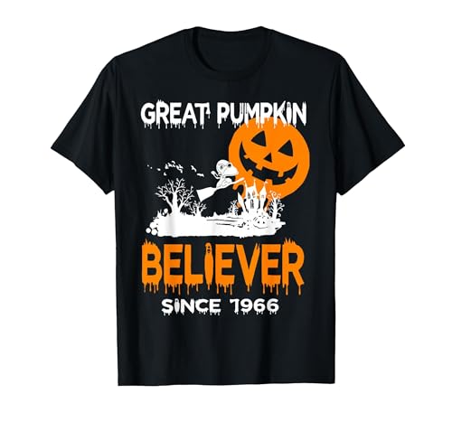 BlackThreadCa Great Pumpkin Believer Halloween Fun Graphic T-Shirt - size chart