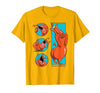 Cow and Chicken Red Guy Poses Collage Cartoon T-Shirt - size chart
