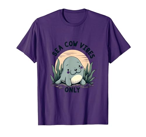 Mademark Sea Cow Vibes Only Manatee Design T-Shirt - size chart