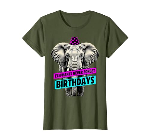 Mademark Elephants Never Forget Birthdays Funny Design T-Shirt - Women - size chart